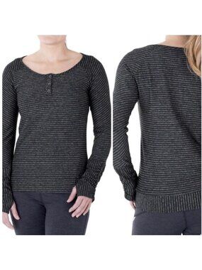 Outdoor Research Womens M Mikala Henley Gray Striped Performance Top Thumbhole